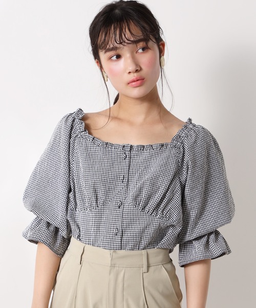 one after another NICE CLAUP(ワンアフターアナザーナイスクラップ)の「袖ボリューム2wayブラウス(シャツ/ブラウス・レディース・オフホワイト/ブラック系その他/ドット/チェック・FREE)」の4枚目の写真