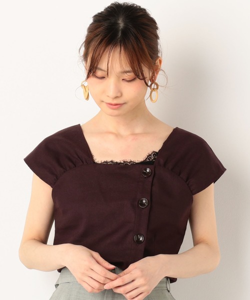 archives（アルシーヴ）の「アシメ釦ギャザーブラウス（シャツ/ブラウス・レディース・チャコールグレー/ダークブラウン/イエロー/アイボリー・MEDIUM）」の3枚目の写真