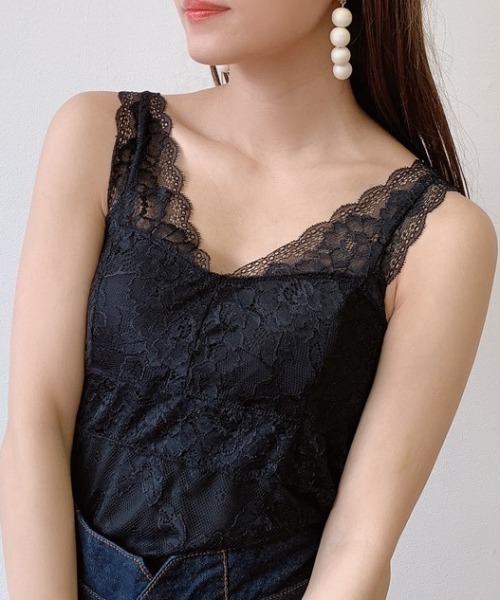 VANNIE U（ヴァニーユー）の「カップ付きレースインナー（キャミソール・レディース・ホワイト/ブラック/ベージュ・FREE）」の2枚目の写真