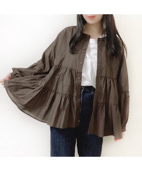 Mysa&Liina(ミーサリーナ)の「バンドカラーティアードブラウス(シャツ/ブラウス・レディース・ブラウン/ベージュ/カーキ/オフホワイト/ピンクベージュ・M)」の17枚目の写真