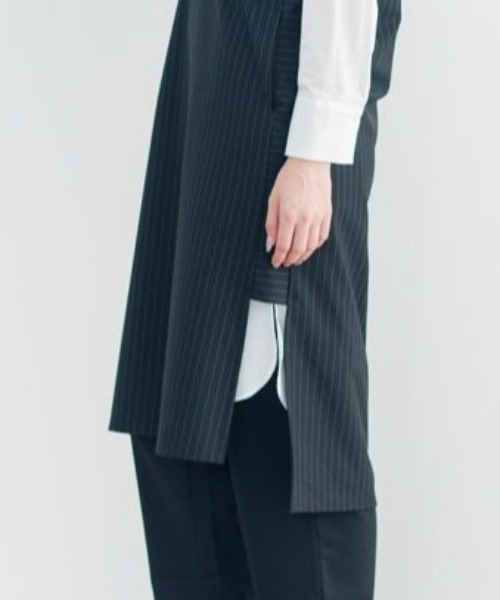 mizuiroind　ミズイロインド　ストライプフード付きロングベストワンピース mizuiroind ミズイロインド ストライプフード付きロングベスト