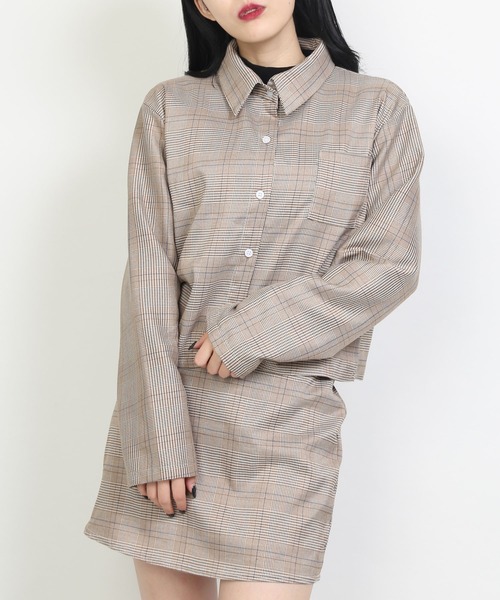 WC(ダブル シー)の「WC/【2点セット】グレンチェックロングスリーブセットアップ(シャツ/ブラウス・レディース・ブラウン/ブラック・FREE)」の1枚目の写真