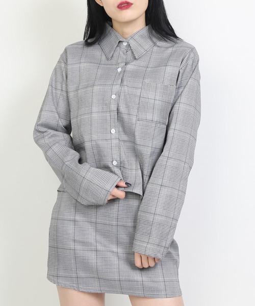 WC(ダブル シー)の「WC/【2点セット】グレンチェックロングスリーブセットアップ(シャツ/ブラウス・レディース・ブラウン/ブラック・FREE)」の2枚目の写真