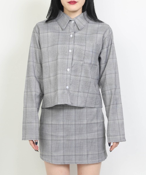 WC(ダブル シー)の「WC/【2点セット】グレンチェックロングスリーブセットアップ(シャツ/ブラウス・レディース・ブラウン/ブラック・FREE)」の4枚目の写真