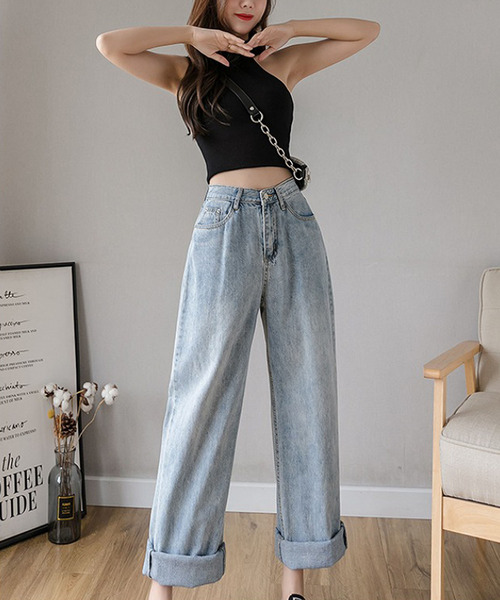 Ulysses（ユリシス）の「ハイウエストストレートデニム（デニムパンツ・レディース・ライトブルー/ホワイト/ブラック/ダークブルー・S/M/L/XL）」の8枚目の写真