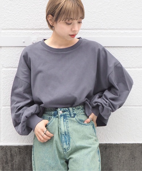 tiptop(ティップトップ)の「クルーネックショート丈ロンT(Tシャツ/カットソー・レディース・スミクロ/A/ブルー/オフホワイト/ダークブルー・FREE)」の4枚目の写真