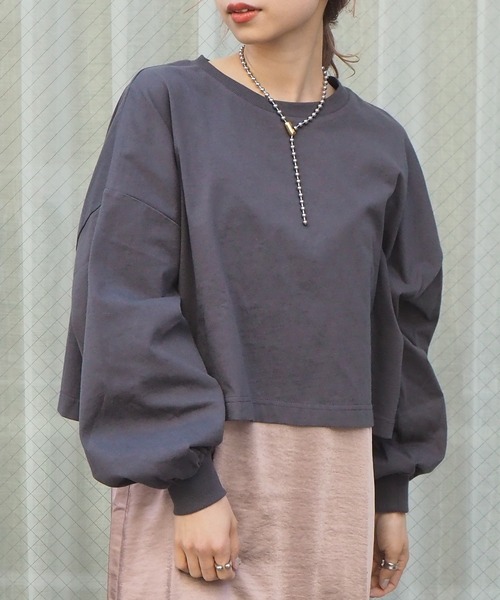 tiptop(ティップトップ)の「クルーネックショート丈ロンT(Tシャツ/カットソー・レディース・スミクロ/A/ブルー/オフホワイト/ダークブルー・FREE)」の1枚目の写真