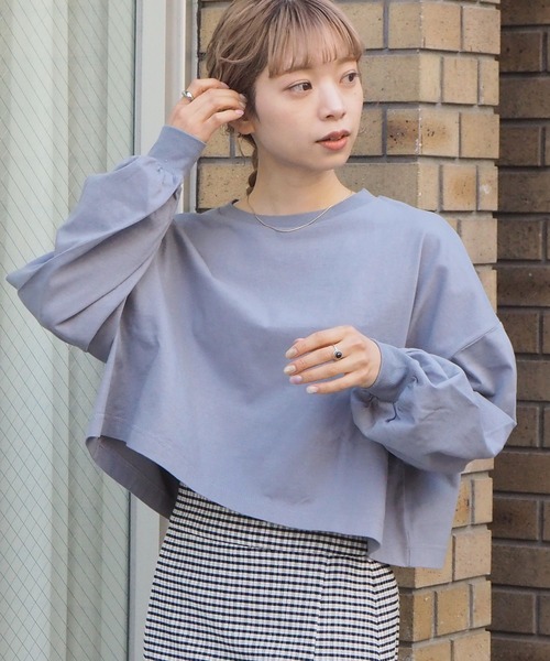 tiptop(ティップトップ)の「クルーネックショート丈ロンT(Tシャツ/カットソー・レディース・スミクロ/A/ブルー/オフホワイト/ダークブルー・FREE)」の3枚目の写真