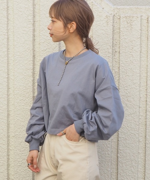 tiptop(ティップトップ)の「クルーネックショート丈ロンT(Tシャツ/カットソー・レディース・スミクロ/A/ブルー/オフホワイト/ダークブルー・FREE)」の14枚目の写真