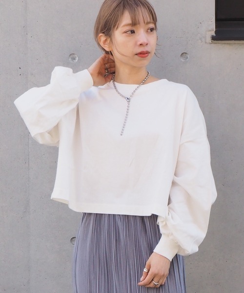 tiptop(ティップトップ)の「クルーネックショート丈ロンT(Tシャツ/カットソー・レディース・スミクロ/A/ブルー/オフホワイト/ダークブルー・FREE)」の7枚目の写真