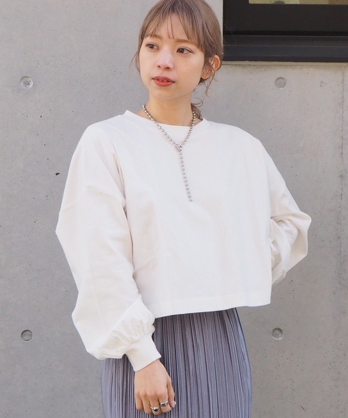 tiptop(ティップトップ)の「クルーネックショート丈ロンT(Tシャツ/カットソー・レディース・スミクロ/A/ブルー/オフホワイト/ダークブルー・FREE)」の6枚目の写真