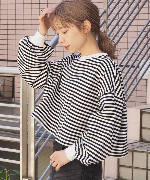 tiptop(ティップトップ)の「クルーネックショート丈ロンT(Tシャツ/カットソー・レディース・スミクロ/A/ブルー/オフホワイト/ダークブルー・FREE)」の18枚目の写真