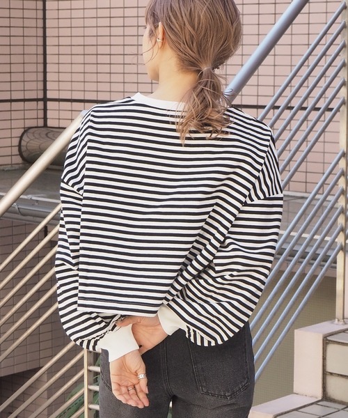 tiptop(ティップトップ)の「クルーネックショート丈ロンT(Tシャツ/カットソー・レディース・スミクロ/A/ブルー/オフホワイト/ダークブルー・FREE)」の19枚目の写真