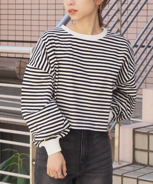 tiptop(ティップトップ)の「クルーネックショート丈ロンT(Tシャツ/カットソー・レディース・スミクロ/A/ブルー/オフホワイト/ダークブルー・FREE)」の17枚目の写真