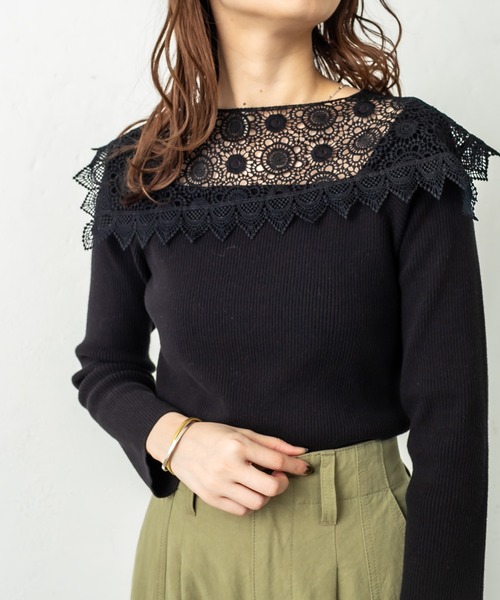 レース衿付きニット ニット セーター Mystic ミスティック のファッション トップス セール