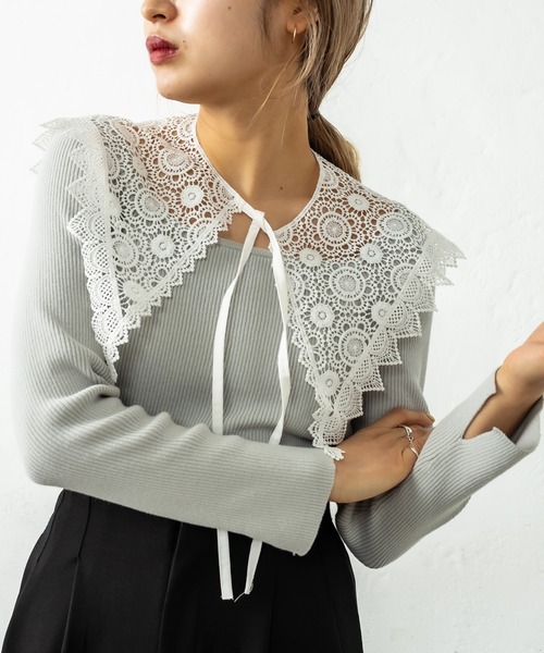 レース衿付きニット ニット セーター Mystic ミスティック のファッション トップス セール