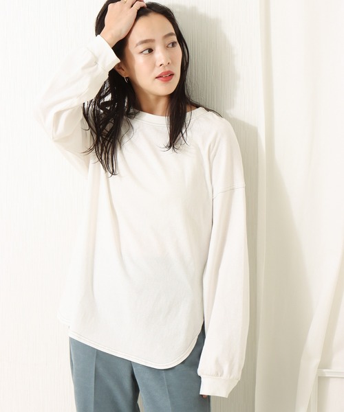 libelle more(リベル モア)の「OE天竺配色ステッチオーバーサイズTシャツ/ロンT(Tシャツ/カットソー・レディース・オフホワイト/ブラック/ブラウン/ピンクベージュ・M/L)」の2枚目の写真