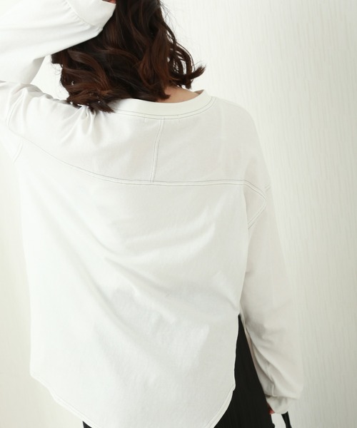 libelle more(リベル モア)の「OE天竺配色ステッチオーバーサイズTシャツ/ロンT(Tシャツ/カットソー・レディース・オフホワイト/ブラック/ブラウン/ピンクベージュ・M/L)」の8枚目の写真