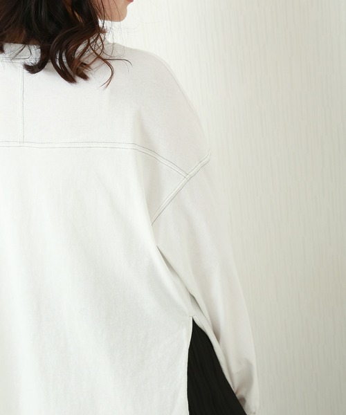 libelle more(リベル モア)の「OE天竺配色ステッチオーバーサイズTシャツ/ロンT(Tシャツ/カットソー・レディース・オフホワイト/ブラック/ブラウン/ピンクベージュ・M/L)」の17枚目の写真