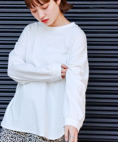 libelle more(リベル モア)の「OE天竺配色ステッチオーバーサイズTシャツ/ロンT(Tシャツ/カットソー・レディース・オフホワイト/ブラック/ブラウン/ピンクベージュ・M/L)」の18枚目の写真