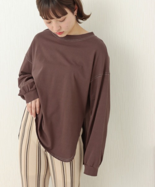 libelle more(リベル モア)の「OE天竺配色ステッチオーバーサイズTシャツ/ロンT(Tシャツ/カットソー・レディース・オフホワイト/ブラック/ブラウン/ピンクベージュ・M/L)」の15枚目の写真