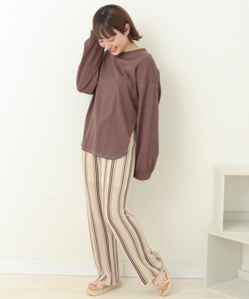 libelle more(リベル モア)の「OE天竺配色ステッチオーバーサイズTシャツ/ロンT(Tシャツ/カットソー・レディース・オフホワイト/ブラック/ブラウン/ピンクベージュ・M/L)」の14枚目の写真