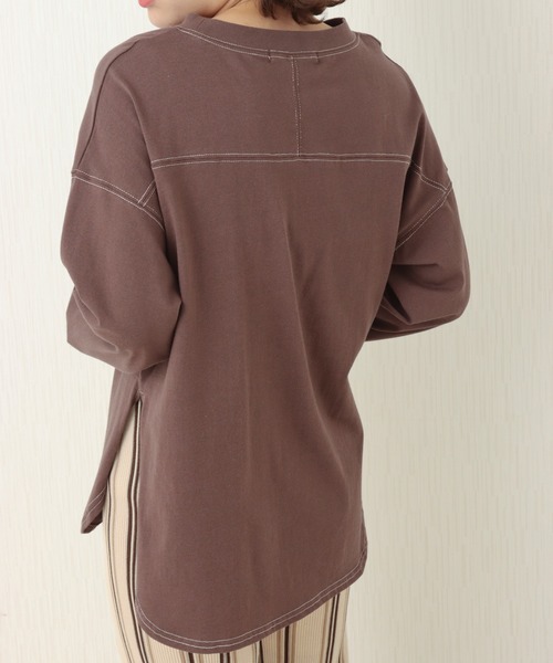 libelle more(リベル モア)の「OE天竺配色ステッチオーバーサイズTシャツ/ロンT(Tシャツ/カットソー・レディース・オフホワイト/ブラック/ブラウン/ピンクベージュ・M/L)」の13枚目の写真