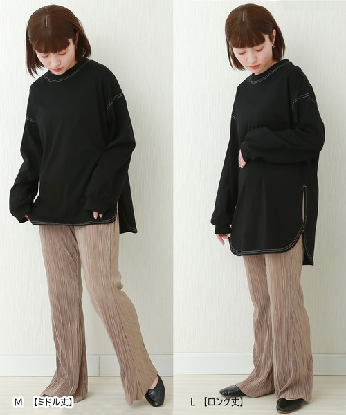 libelle more(リベル モア)の「OE天竺配色ステッチオーバーサイズTシャツ/ロンT(Tシャツ/カットソー・レディース・オフホワイト/ブラック/ブラウン/ピンクベージュ・M/L)」の11枚目の写真