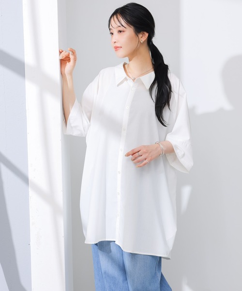 n'OrLABEL(ノアールレーベル)の「『洗練デザインロングシャツ』(シャツ/ブラウス・レディース・オフホワイト/カーキ/ブラック/ダークネイビー/ベージュ/ピンクベージュ・FREE)」の8枚目の写真