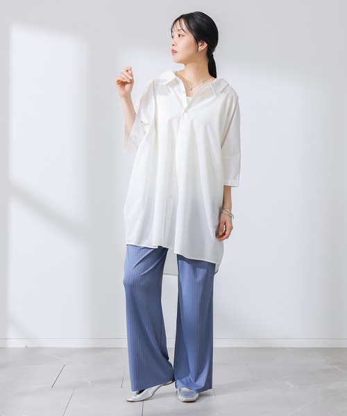 n'OrLABEL(ノアールレーベル)の「『洗練デザインロングシャツ』(シャツ/ブラウス・レディース・オフホワイト/カーキ/ブラック/ダークネイビー/ベージュ/ピンクベージュ・FREE)」の10枚目の写真