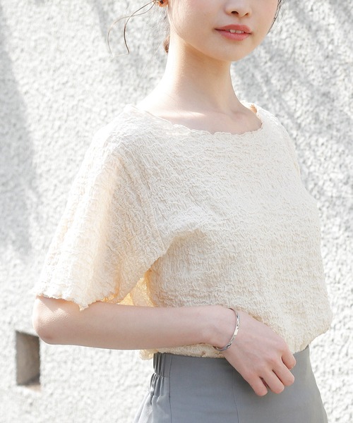 Crisp（クリスプ）の「ジャガードメロウTシャツ（Tシャツ/カットソー・レディース・アイボリー・FREE）」の2枚目の写真