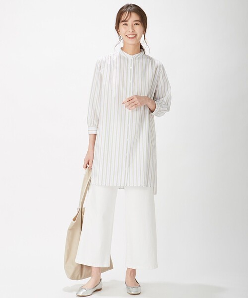 J.PRESS(ジェイプレス)の「【洗える】BEZ コットンリネン ストライプ チュニック ブラウス(シャツ/ブラウス・レディース・カーキ系1/ベージュ系1・T13/T15)」の4枚目の写真
