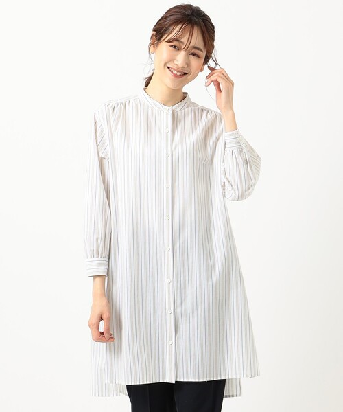 J.PRESS(ジェイプレス)の「【洗える】BEZ コットンリネン ストライプ チュニック ブラウス(シャツ/ブラウス・レディース・カーキ系1/ベージュ系1・T13/T15)」の5枚目の写真