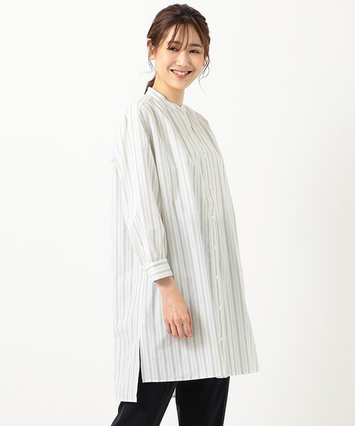J.PRESS(ジェイプレス)の「【洗える】BEZ コットンリネン ストライプ チュニック ブラウス(シャツ/ブラウス・レディース・カーキ系1/ベージュ系1・T13/T15)」の6枚目の写真