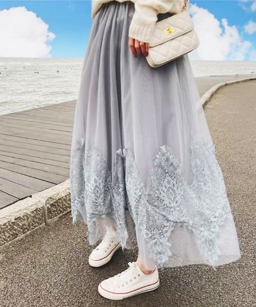 Futier land（フューティアランド）の「裾レースチュールスカート（スカート・レディース・アイボリー/ブラック/グレー・FREE）」の3枚目の写真