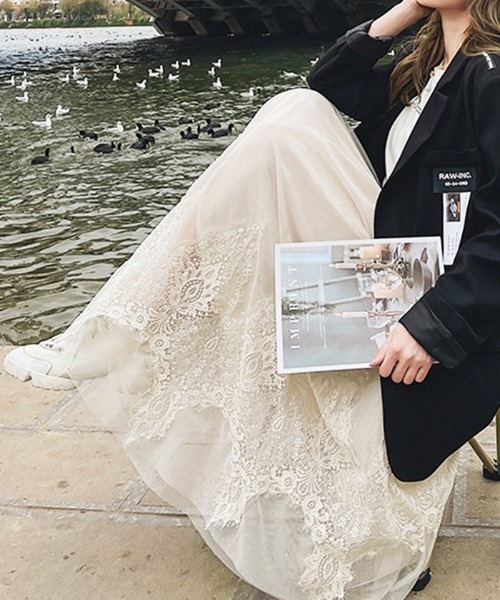 Futier land（フューティアランド）の「裾レースチュールスカート（スカート・レディース・アイボリー/ブラック/グレー・FREE）」の2枚目の写真