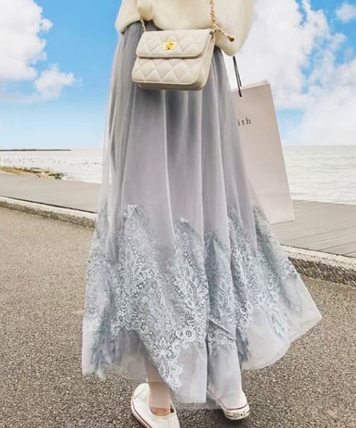 Futier land（フューティアランド）の「裾レースチュールスカート（スカート・レディース・アイボリー/ブラック/グレー・FREE）」の16枚目の写真