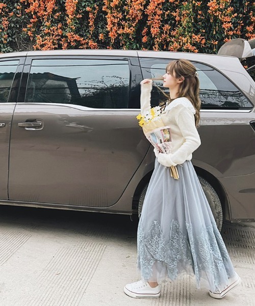 Futier land（フューティアランド）の「裾レースチュールスカート（スカート・レディース・アイボリー/ブラック/グレー・FREE）」の14枚目の写真