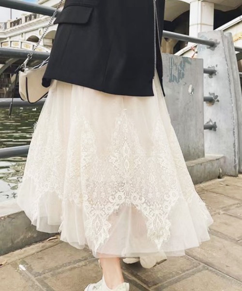 Futier land（フューティアランド）の「裾レースチュールスカート（スカート・レディース・アイボリー/ブラック/グレー・FREE）」の9枚目の写真