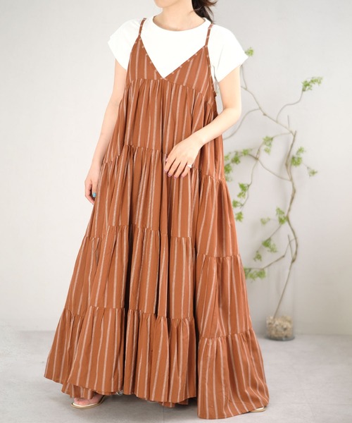 ANDJ(アンドジェイ)の「インド綿ティアードキャミマキシワンピース(ワンピース・レディース・テラコッタ/ネイビー/パープル・M)」の19枚目の写真