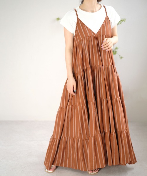 ANDJ(アンドジェイ)の「インド綿ティアードキャミマキシワンピース(ワンピース・レディース・テラコッタ/ネイビー/パープル・M)」の7枚目の写真