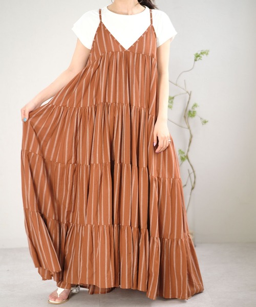 ANDJ(アンドジェイ)の「インド綿ティアードキャミマキシワンピース(ワンピース・レディース・テラコッタ/ネイビー/パープル・M)」の22枚目の写真