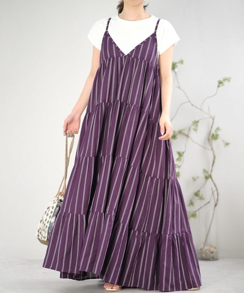 ANDJ(アンドジェイ)の「インド綿ティアードキャミマキシワンピース(ワンピース・レディース・テラコッタ/ネイビー/パープル・M)」の8枚目の写真