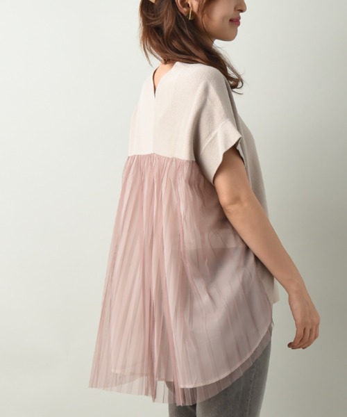 INTERPLANET（インタープラネット）の「ＢＡＣＫプリーツチュールニットプルオーバー（ニット/セーター・レディース・チャコールグレー/ライトグレー/ベージュ・FREE）」の6枚目の写真