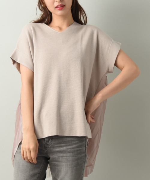 INTERPLANET（インタープラネット）の「ＢＡＣＫプリーツチュールニットプルオーバー（ニット/セーター・レディース・チャコールグレー/ライトグレー/ベージュ・FREE）」の4枚目の写真