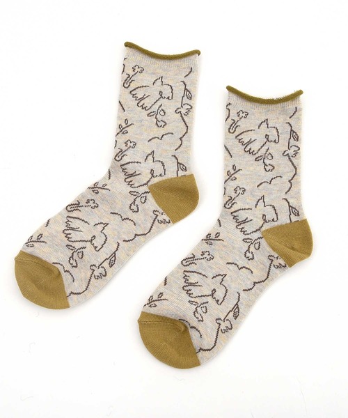 POU DOU DOU（プードゥドゥ）の「線画ジャガードソックス（ソックス/靴下・レディース・ダークグレー/キナリ・8）」の2枚目の写真