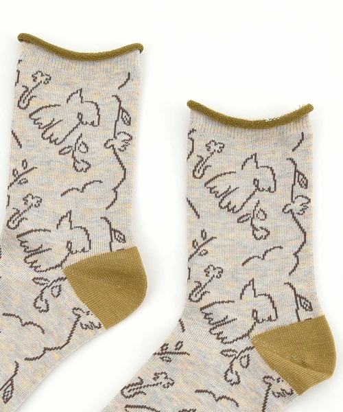 POU DOU DOU（プードゥドゥ）の「線画ジャガードソックス（ソックス/靴下・レディース・ダークグレー/キナリ・8）」の3枚目の写真