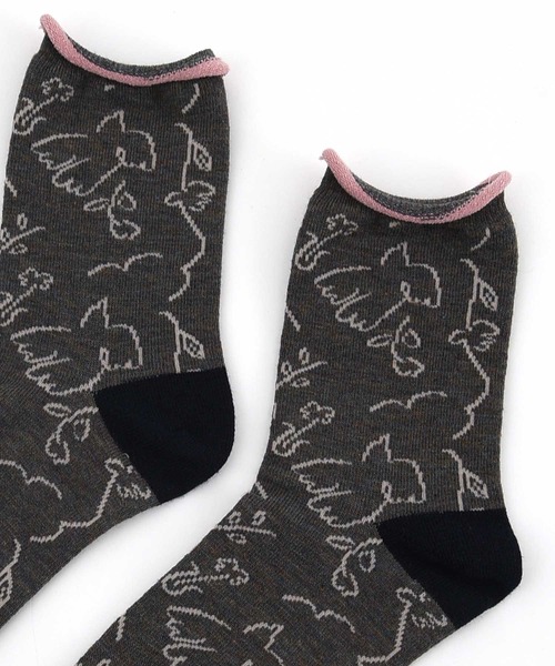 POU DOU DOU（プードゥドゥ）の「線画ジャガードソックス（ソックス/靴下・レディース・ダークグレー/キナリ・8）」の5枚目の写真