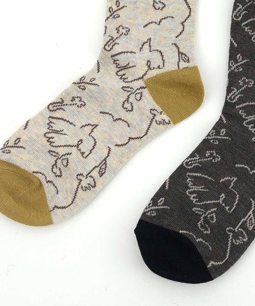 POU DOU DOU（プードゥドゥ）の「線画ジャガードソックス（ソックス/靴下・レディース・ダークグレー/キナリ・8）」の4枚目の写真