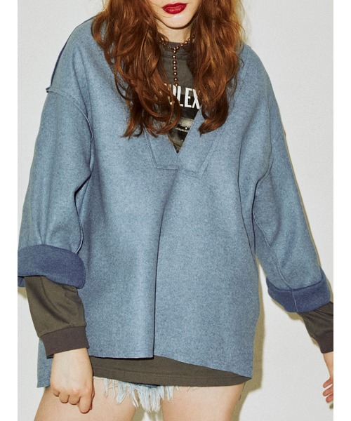 jouetie（ジュエティ）の「Vネックカットオフプルオーバー（スウェット・レディース・ブラック/ブラウン/ピンク/ブルー・MEDIUM）」の10枚目の写真